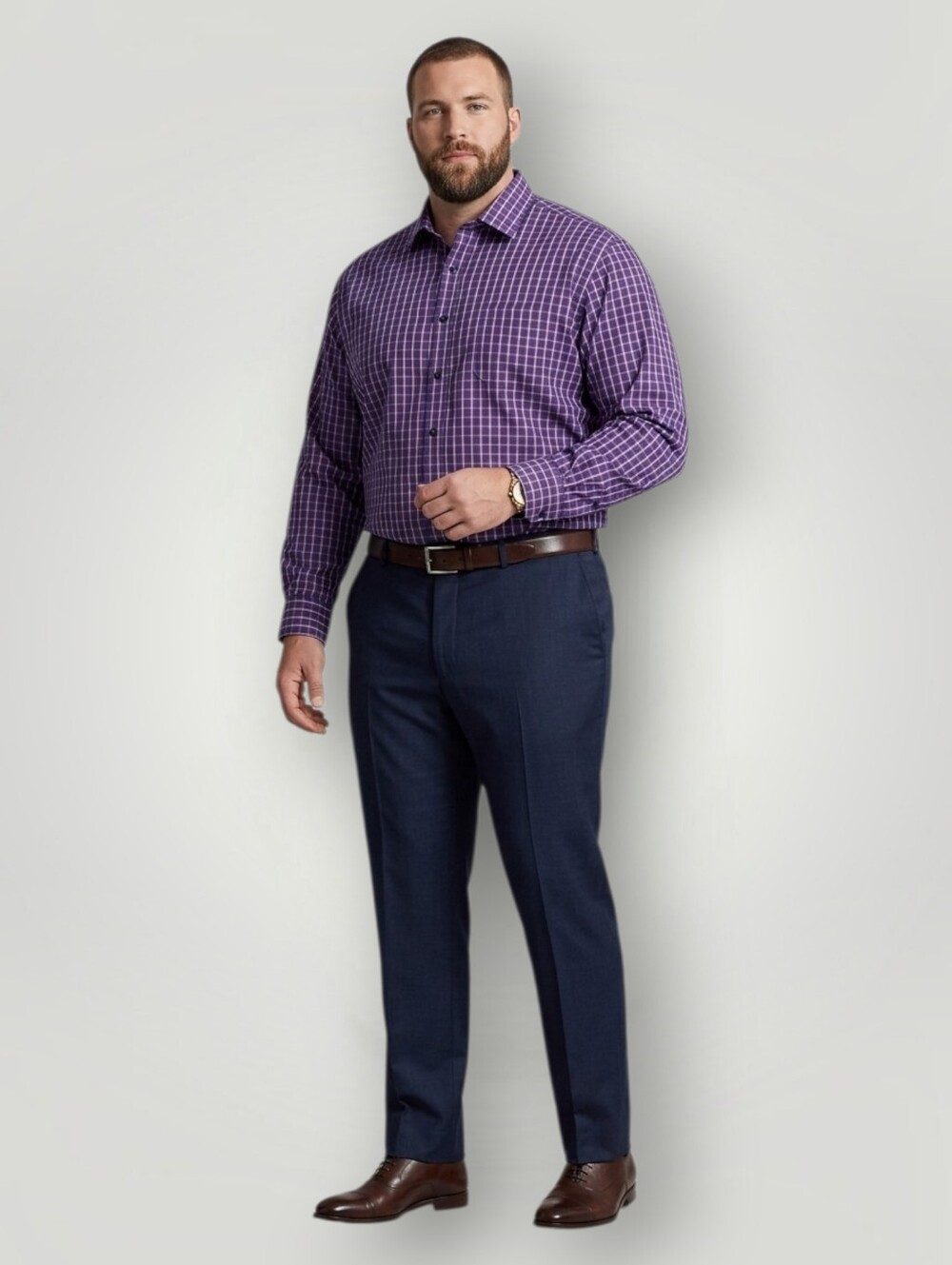 Rochester Men's 20 34/35 Purple Windowpane Plaid Dress Shirt Egyptian Cotton